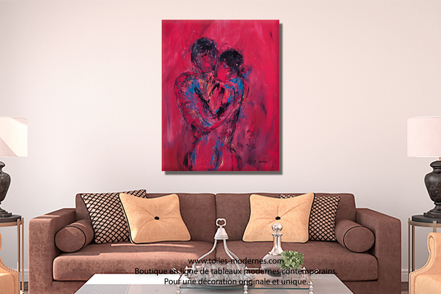 Tableau nu rouge Le couple format portrait XXL déco chaleureuse