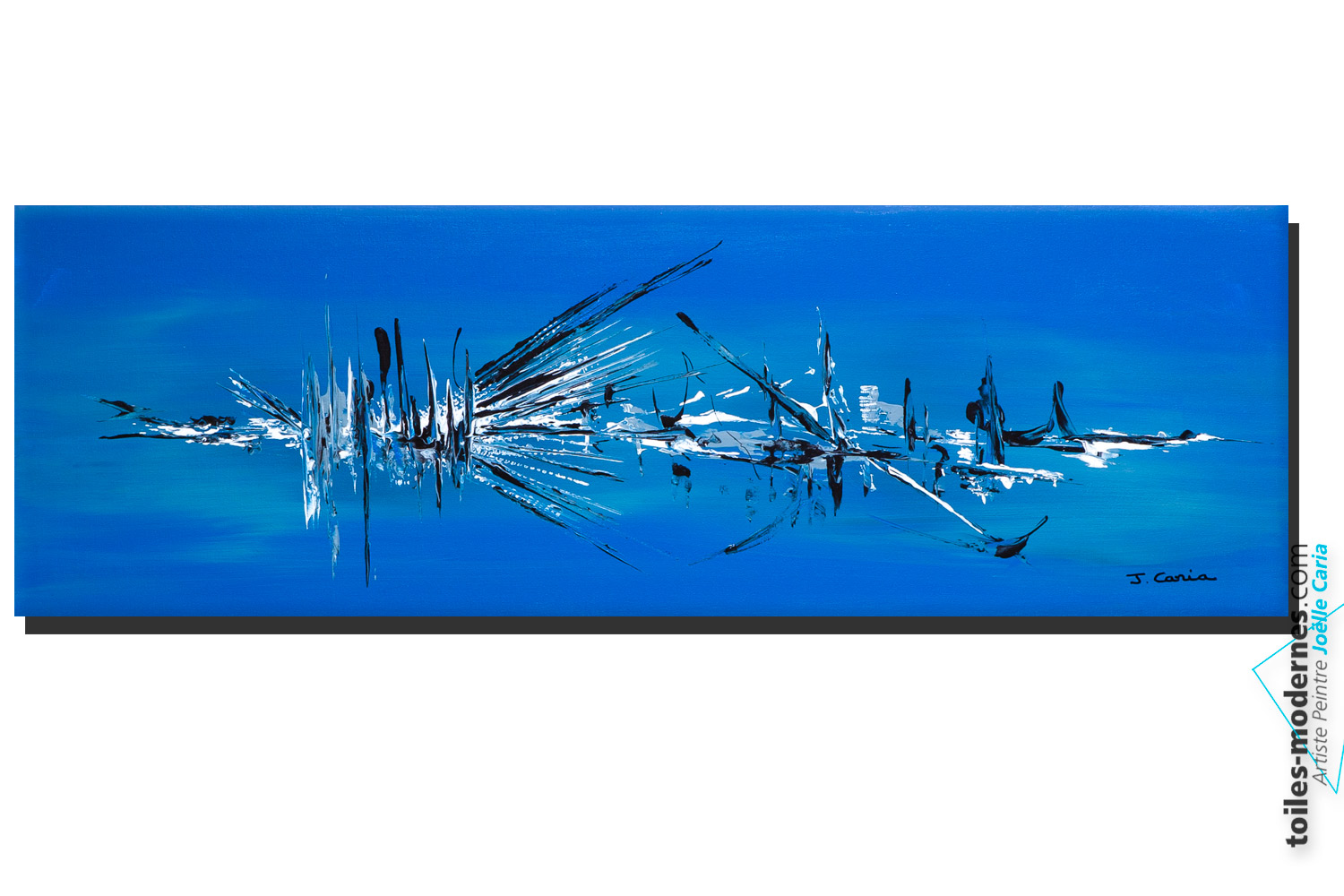 Tableau art abstrait vague de bleu imprimé sur toile 80x80cm