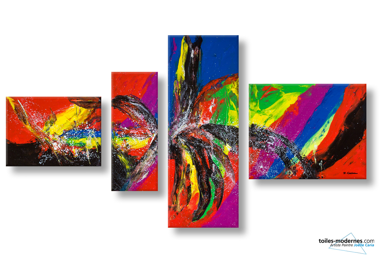Décoration colorée moderne : très grand tableau quadriptyque multicolore  XXL Réjouissance format paysage