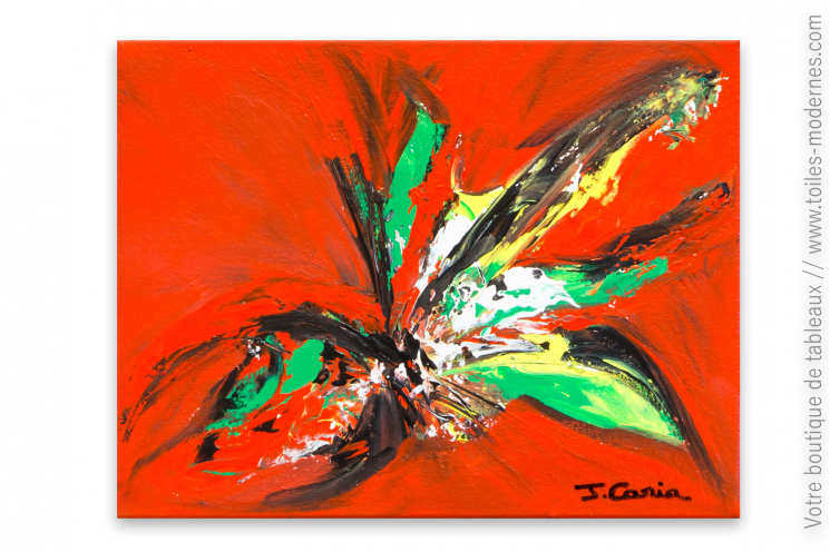 Peinture sur toile rouge thème fleurs : Invitation