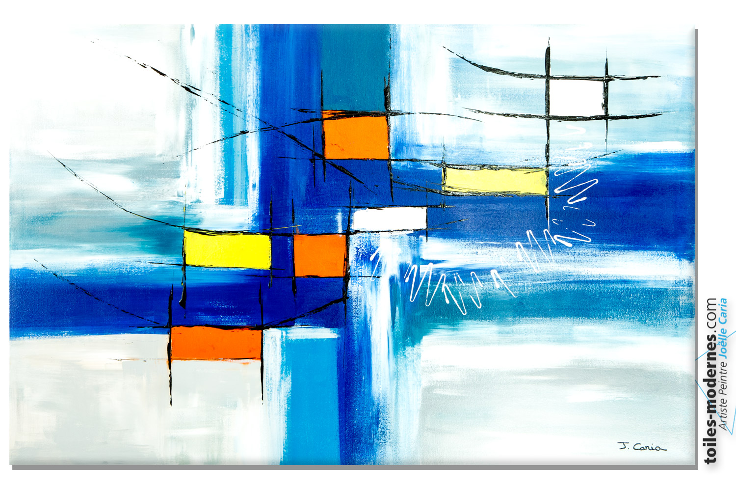 Tableau peinture acrylique sur toile - Décoration murale verticale bleu