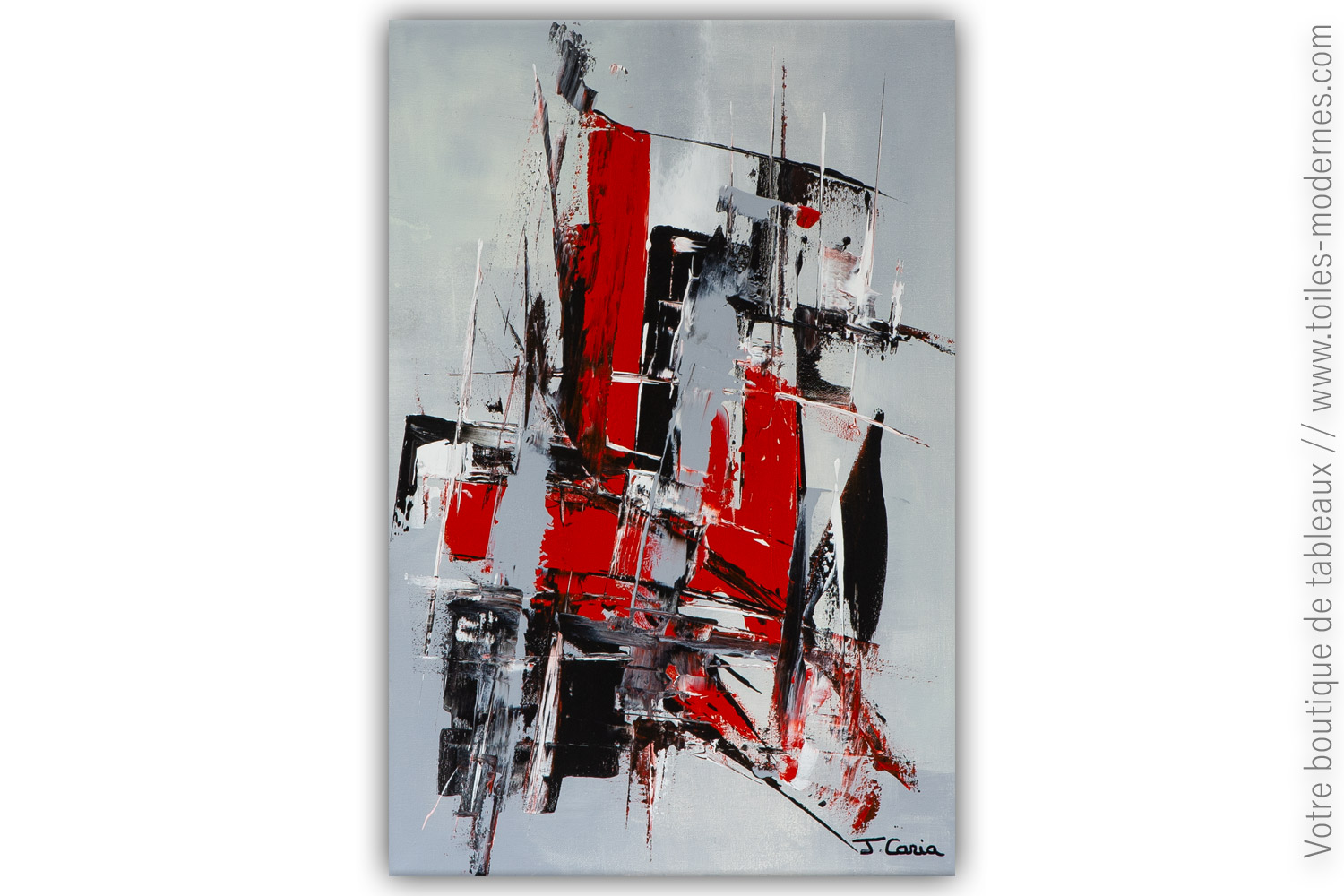 Grand tableau gris d'art moderne gris rouge noir format carré XXL pour  maison de prestige